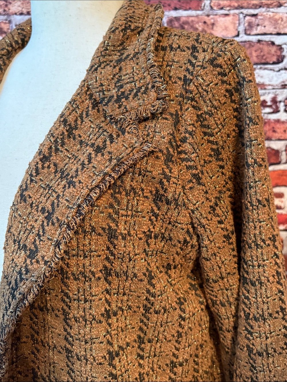 Ruby Rd. Open-Front Tweed Bouclé Jacket Rust Brown & Black Gold Thread MP - Picture 3 of 10